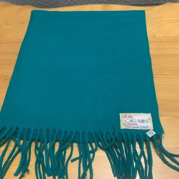Lady Cashmink by V. Fraas Teal soft winter scarf Made in Germany VGUC 52" x 11" - Picture 4 of 6